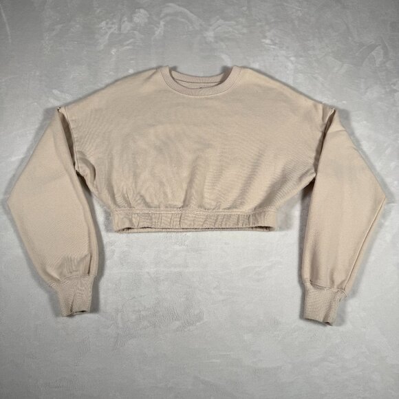 Hollister Sweater Women Size XXS Cream Long Sleeve Crew Neck Short Pull Over - Picture 1 of 11